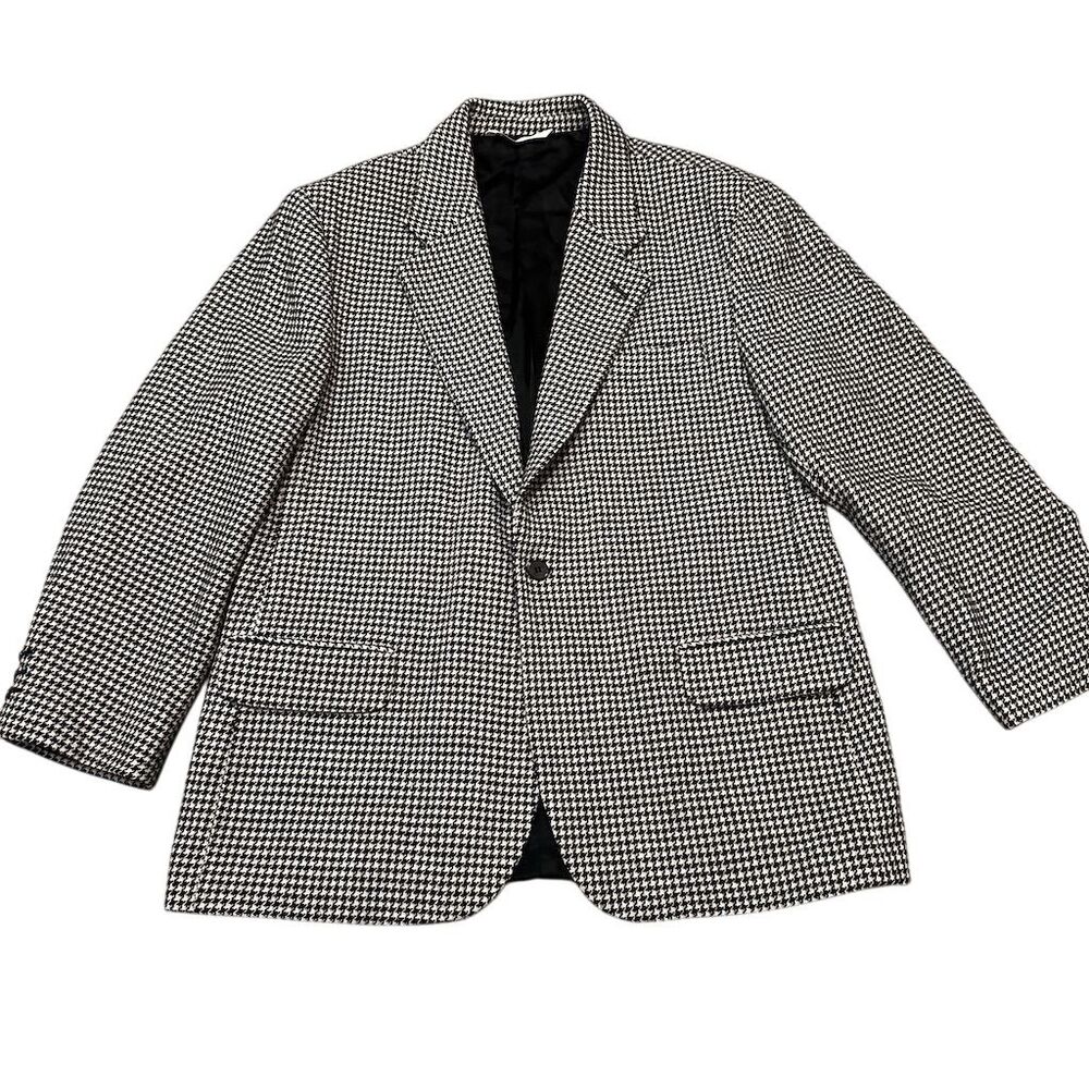Perry Ellis Men's XL Houndstooth Wool Cashmere blend Blazer Jacket Formal 44‎